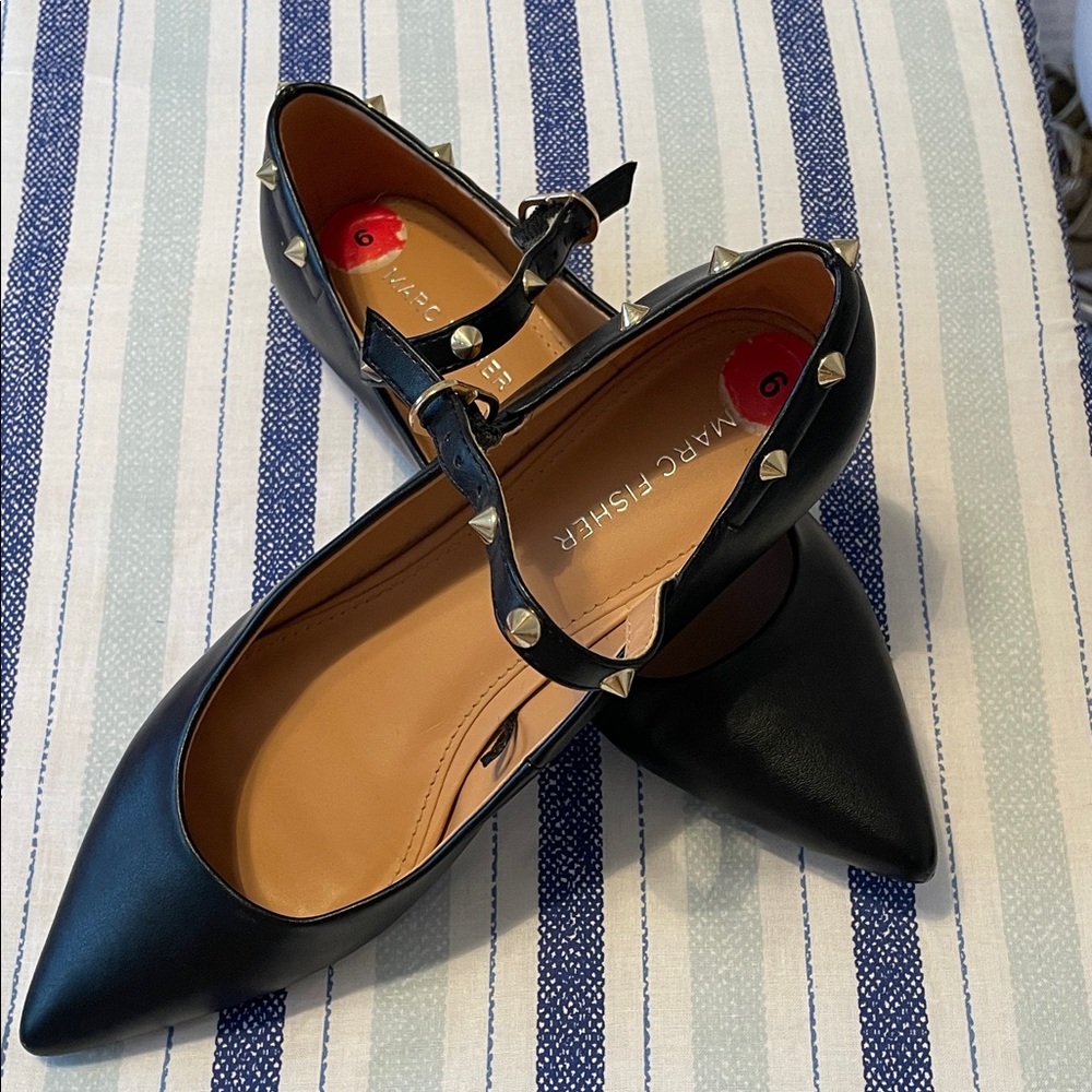 Marc Fisher Black Flats with Studs